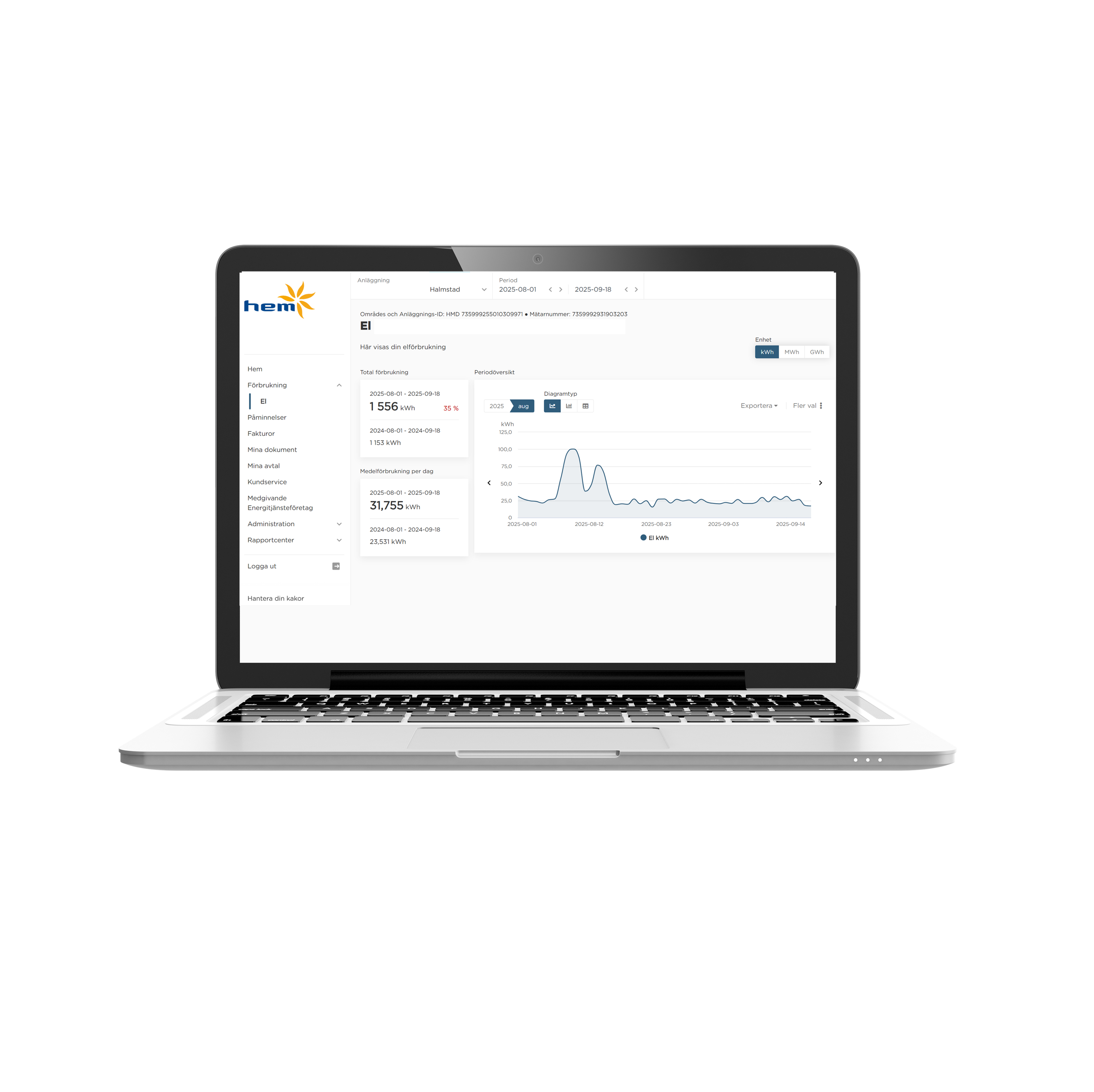 Webbgränssnitt för enkel styrning och koll på dina fastigheter med energitjänsteavtal hos HEM. 